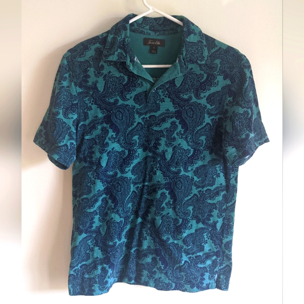 Tasso Elba blue & green paisley polo size S